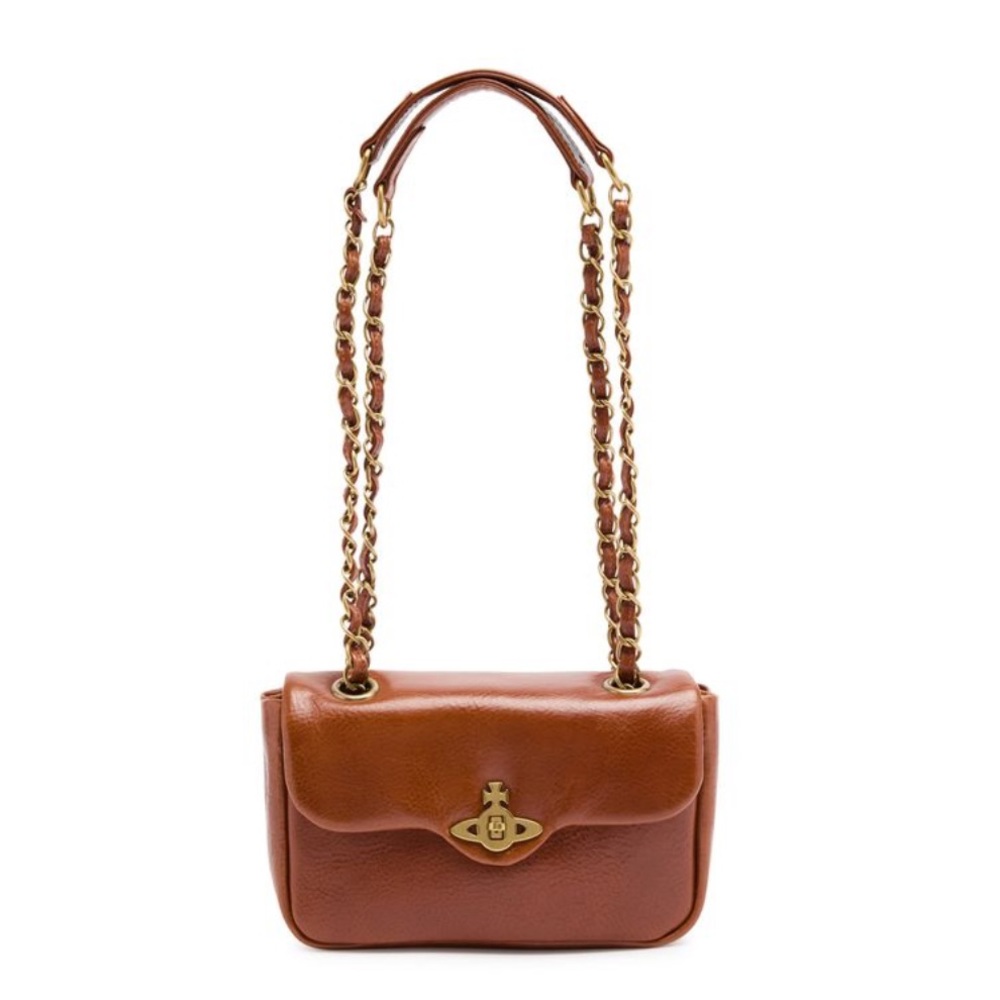 Vivienne Westwood Anita Chain Leather Shoulder Bag-Tan